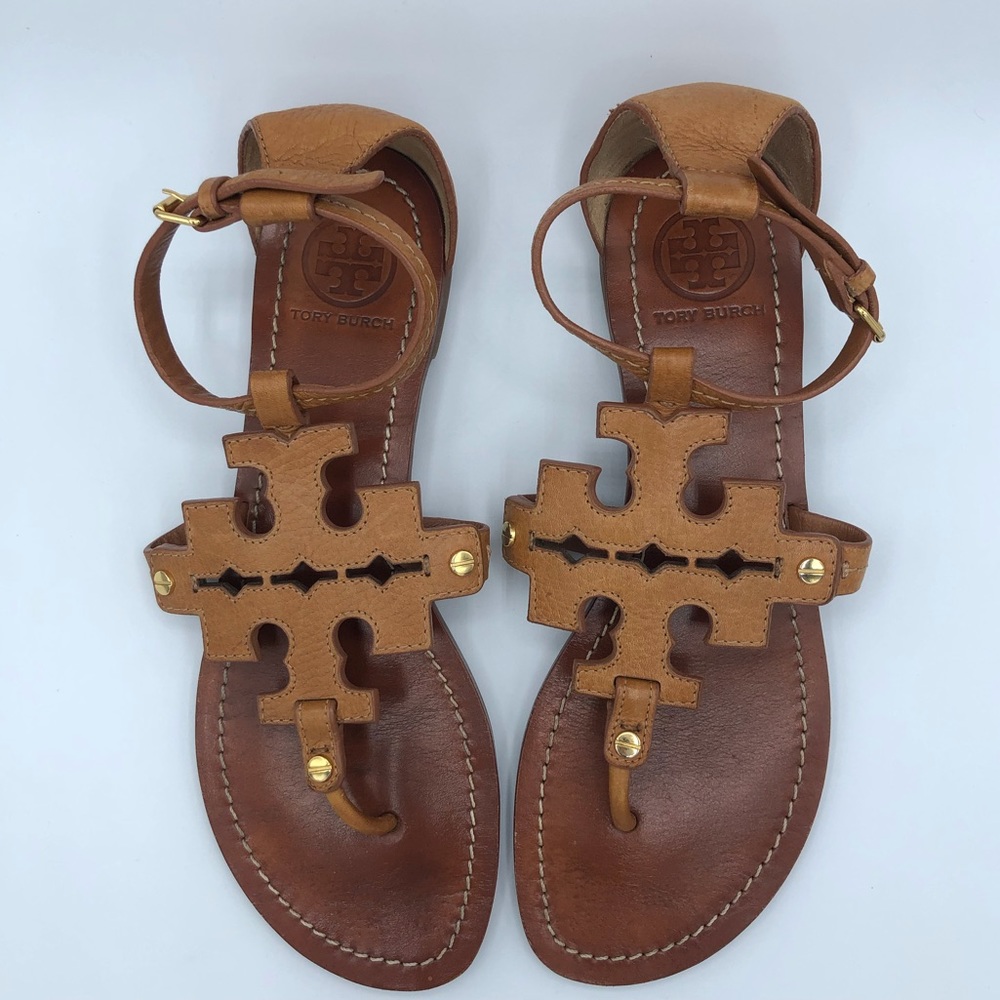 Tory Burch Tan Flat Thong Ankle Strap Sandal 9M